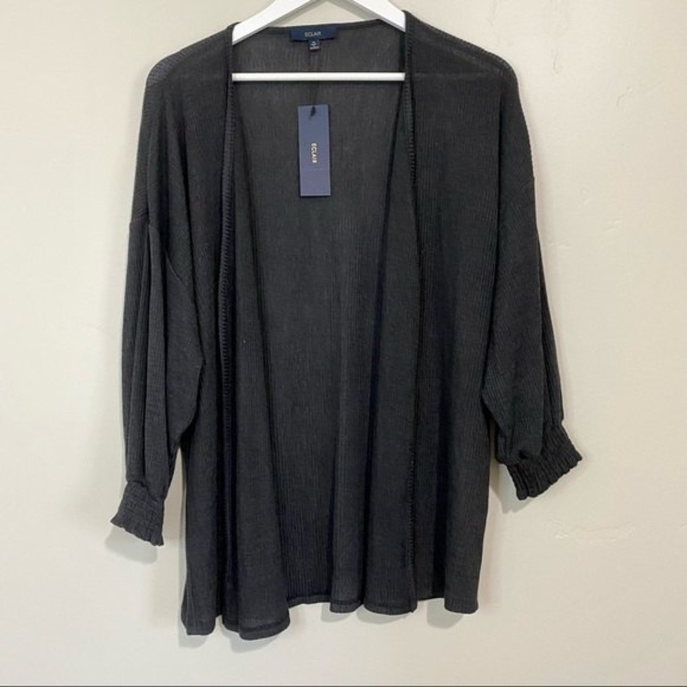 Eclair Women’s Ribbed Hacci Knit Open Front Cardigan Black Size Medium NWT